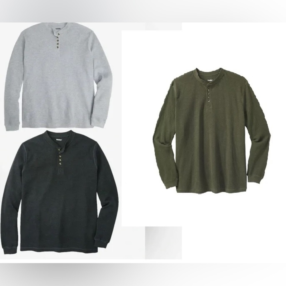 Bundle of 3 King Size Waffle-Knit Thermal Henley Tee NWT